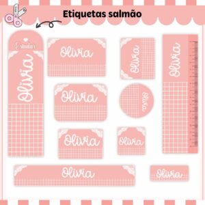 Kit Digital Etiquetas Escolares Salmão Neutro