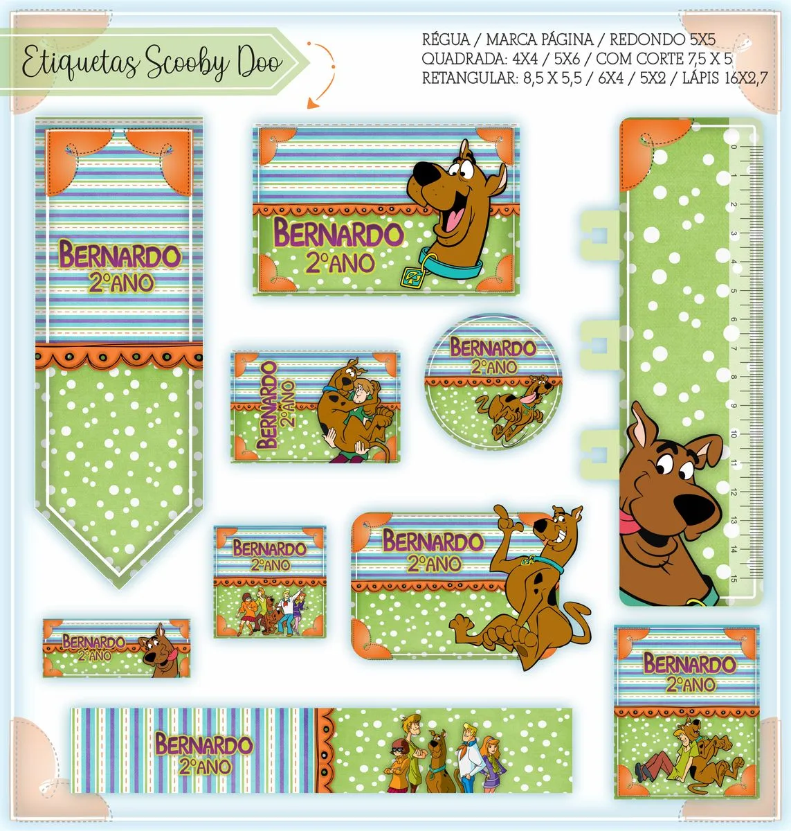 Kit Digital Etiquetas Escolares Scooby Doo