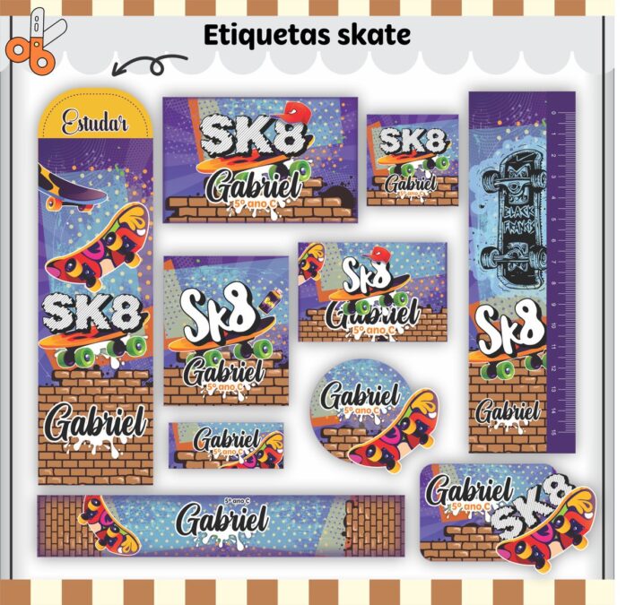 Kit Digital Etiquetas Escolares Skate