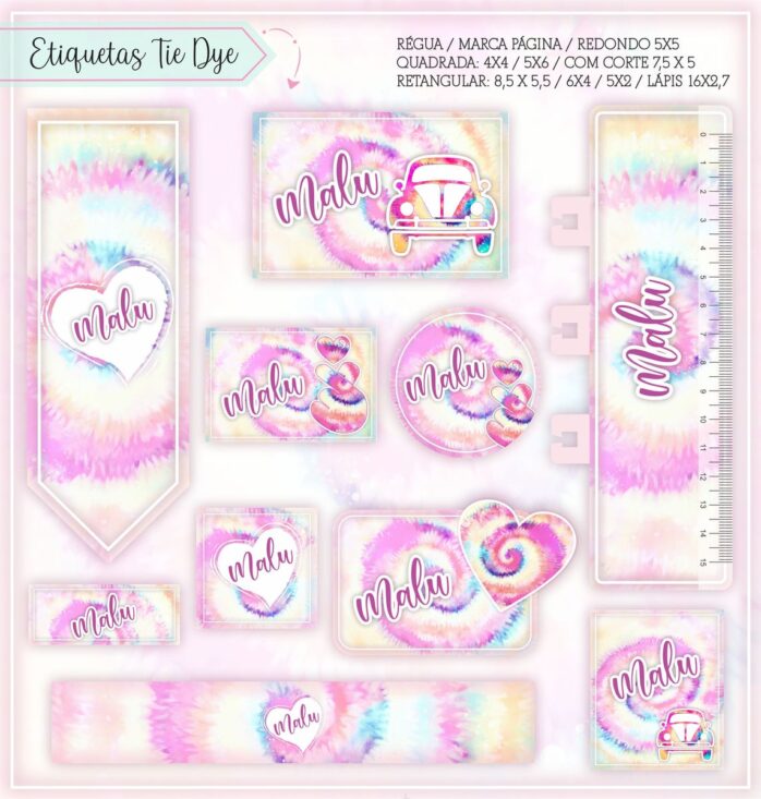 Kit Digital Etiquetas Escolares Tie Dye