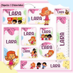 Kit Digital Etiquetas Escolares Três Palavrinhas Menina