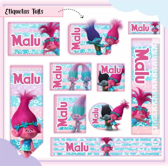Kit Digital Etiquetas Escolares Trolls