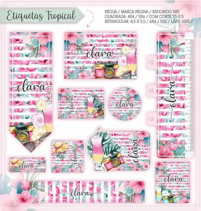 Kit Digital Etiquetas Escolares Tropical