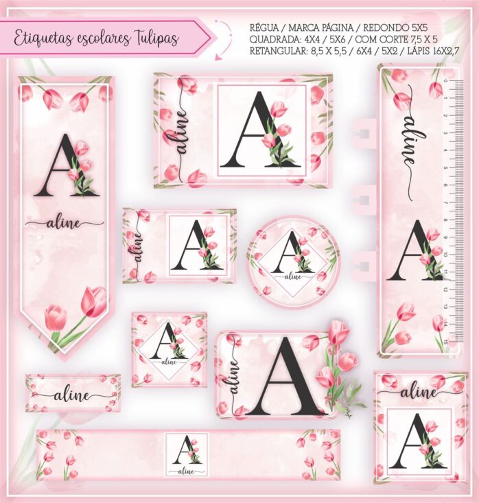 Kit Digital Etiquetas Escolares Tulipas