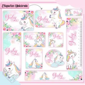 Kit Digital Etiquetas Escolares Unicórnio Cute