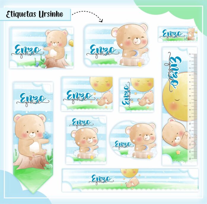 Kit Digital Etiquetas Escolares Ursinho