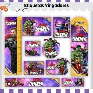 Kit Digital Etiquetas Escolares Vingadores V2