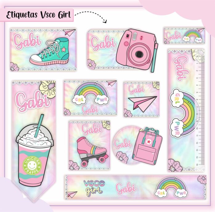 Kit Digital Etiquetas Escolares VSCO Girl