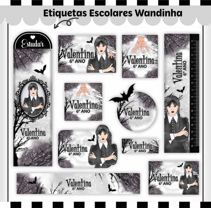Kit Digital Etiquetas Escolares Wandinha