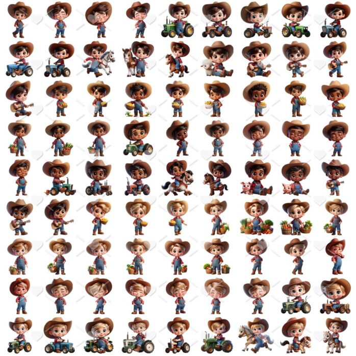Kit Digital Fazendinha Menino Baby Png Ilustrações 3D Fofo