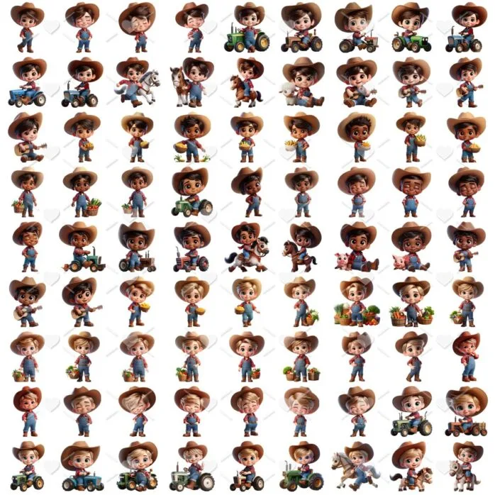 Kit Digital Fazendinha Menino Baby Png Ilustrações 3D Fofo