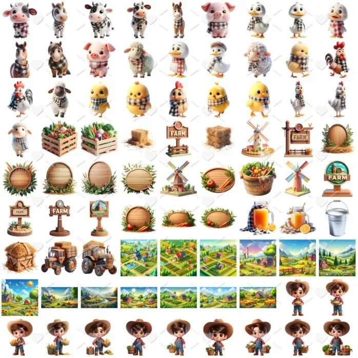 Kit Digital Fazendinha Menino Baby Png Ilustrações 3D Fofo
