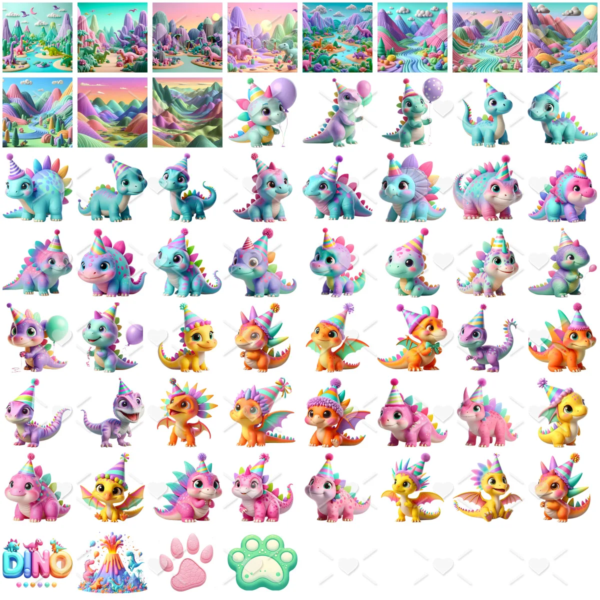 Kit Digital Festa dos Dinossauros Baby Candy Ilustrações Png