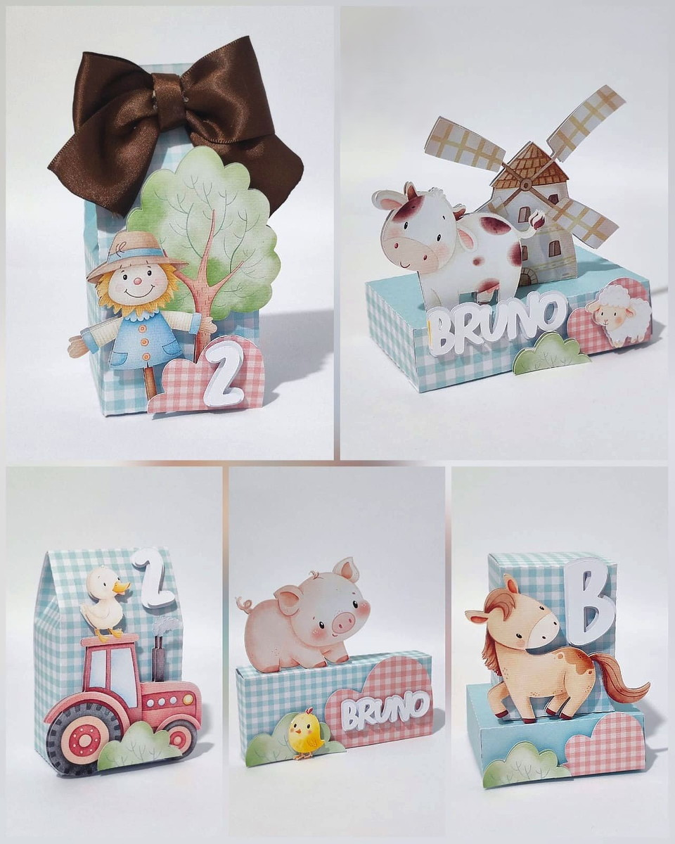 Kit Festa Fazendinha Caixinhas Aquarela em PDF e Studio 1 Kit Festa Fazendinha Caixinhas Aquarela em PDF e Studio