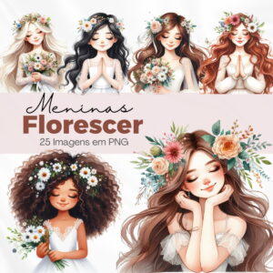 Kit PNG de Meninas com Flores para Artes e Papelaria 13 kit digital florescer meninas png sem fundos