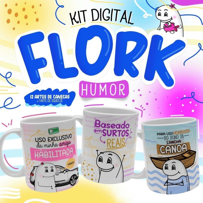 Kit Digital Flork Humor P Caneca Frases Engraçada Bento Cake