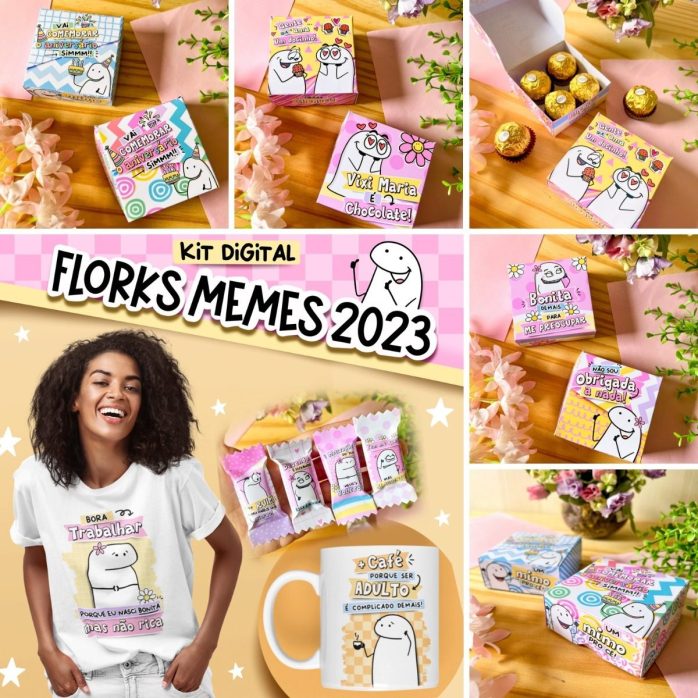 Kit Digital Florks Memes 2023 P/ Encadernação Sublimação