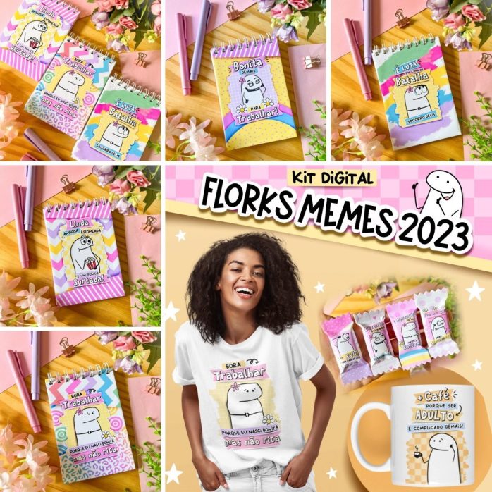 Kit Digital Florks Memes 2023 P/ Encadernação Sublimação