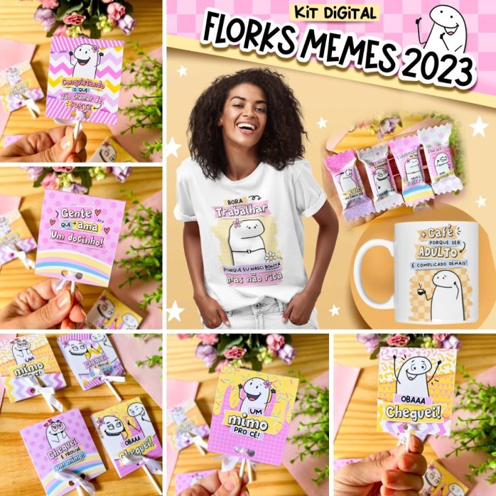 Kit Digital Florks Memes 2023 P/ Encadernação Sublimação