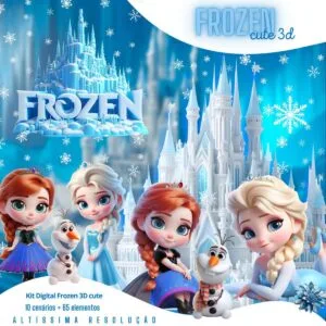 Kit Digital Frozen Cute Png Elsa Ilustrações Fofas 3D Baby
