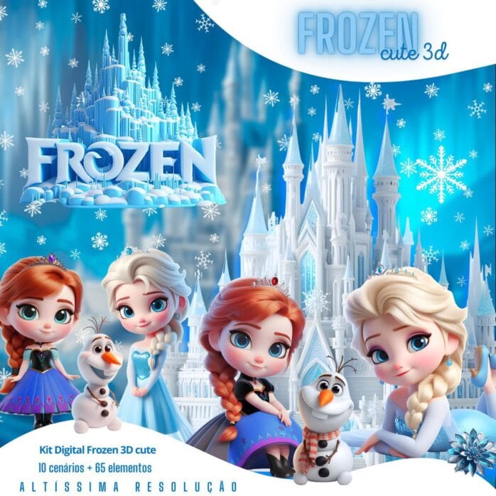 Kit Digital Frozen Cute Png Elsa Ilustrações Fofas 3D Baby