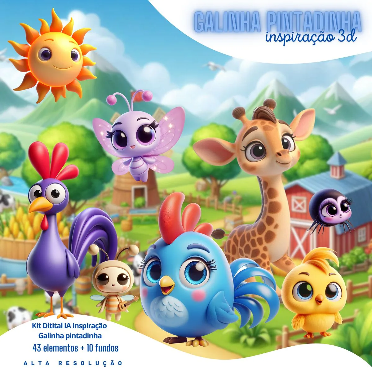 Kit Digital Galinha Pintadinha 3D Cute Fofo Ilustrações Png 1 Kit Digital Galinha Pintadinha 3D Cute Fofo Ilustrações Png