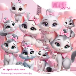 Kit Digital Gatinha Marie Cute 3D Baby Disney Png Sem Fundo