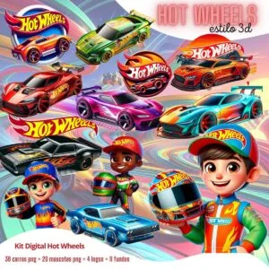Kit Digital Hot Wheels 3D Ilustrações Mascotinhos Carrinhos