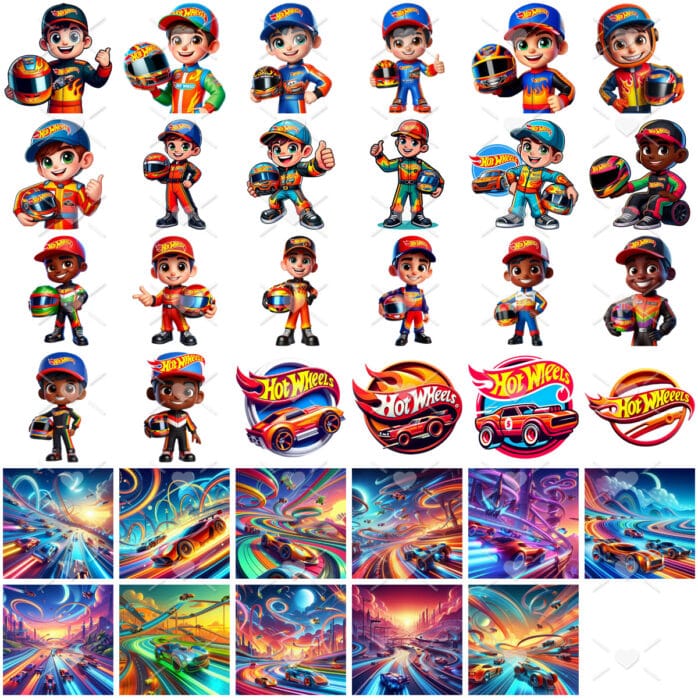 Kit Digital Hot Wheels 3D Ilustrações Mascotinhos Carrinhos