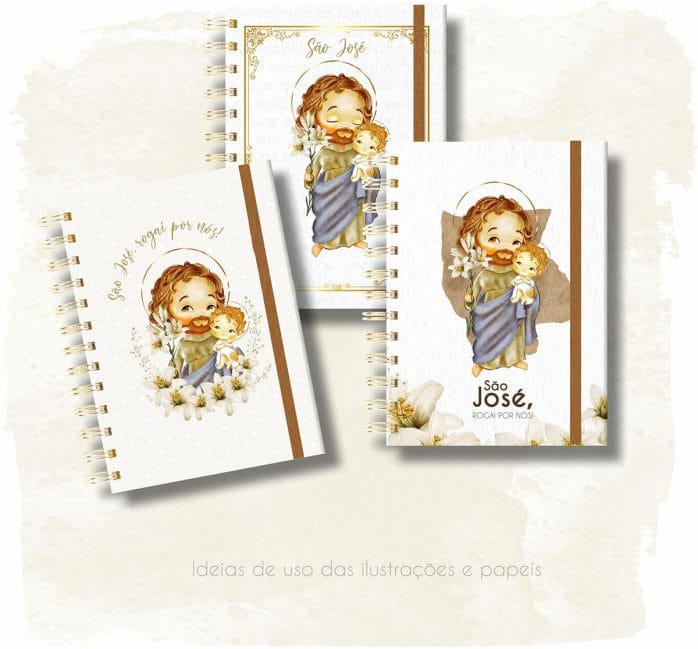Kit Digital Ilustrações Católicas São José Santinho Aquarela