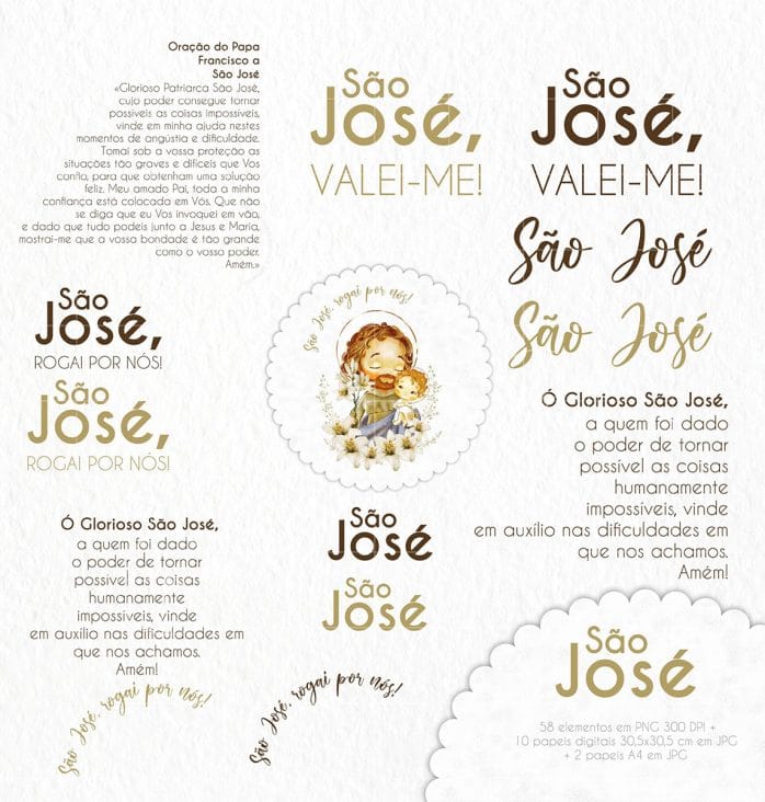 Kit Digital Ilustrações Católicas São José Santinho Aquarela