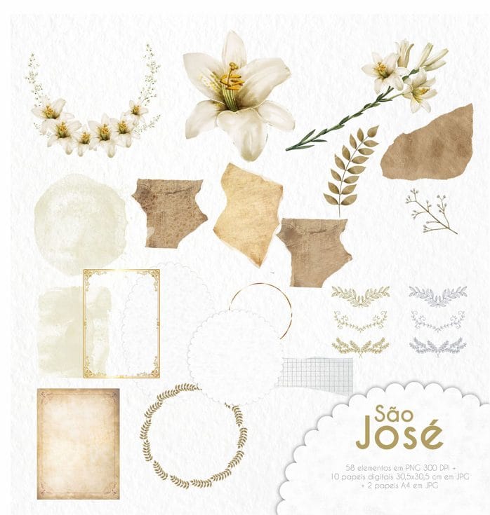 Kit Digital Ilustrações Católicas São José Santinho Aquarela