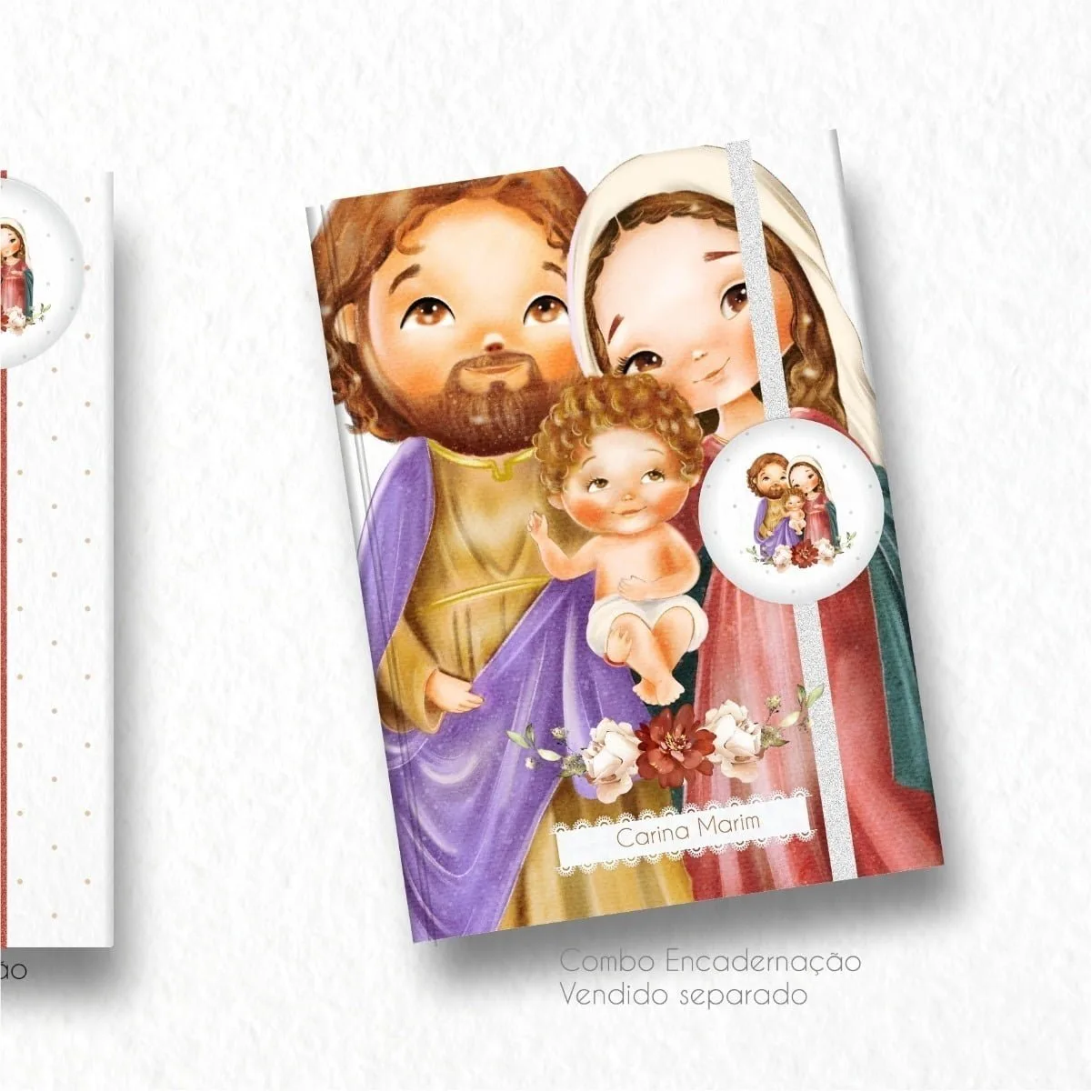Kit Digital Ilustrações Sagrada Família Papelaria Imprimir 2 Ilustração em aquarela da Sagrada Família com Jesus, Maria e José.