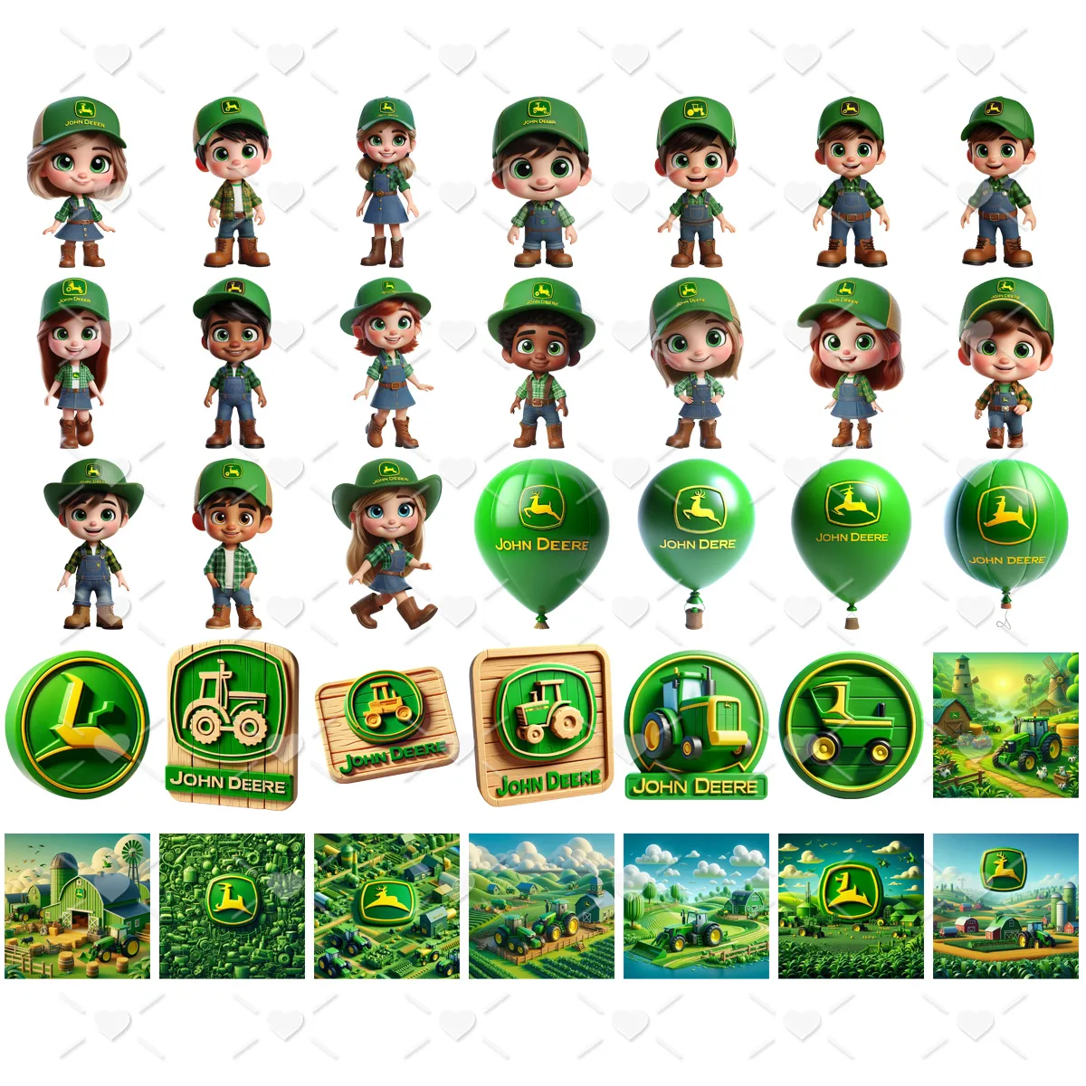 Kit Digital John Deere Ilustrações Fazenda Mascotinhos Cute 3 Kit Digital John Deere Ilustrações Fazenda Mascotinhos Cute