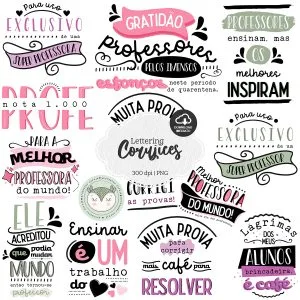 Kit Digital Lettering Dia Do Professor Coruja Frases Png