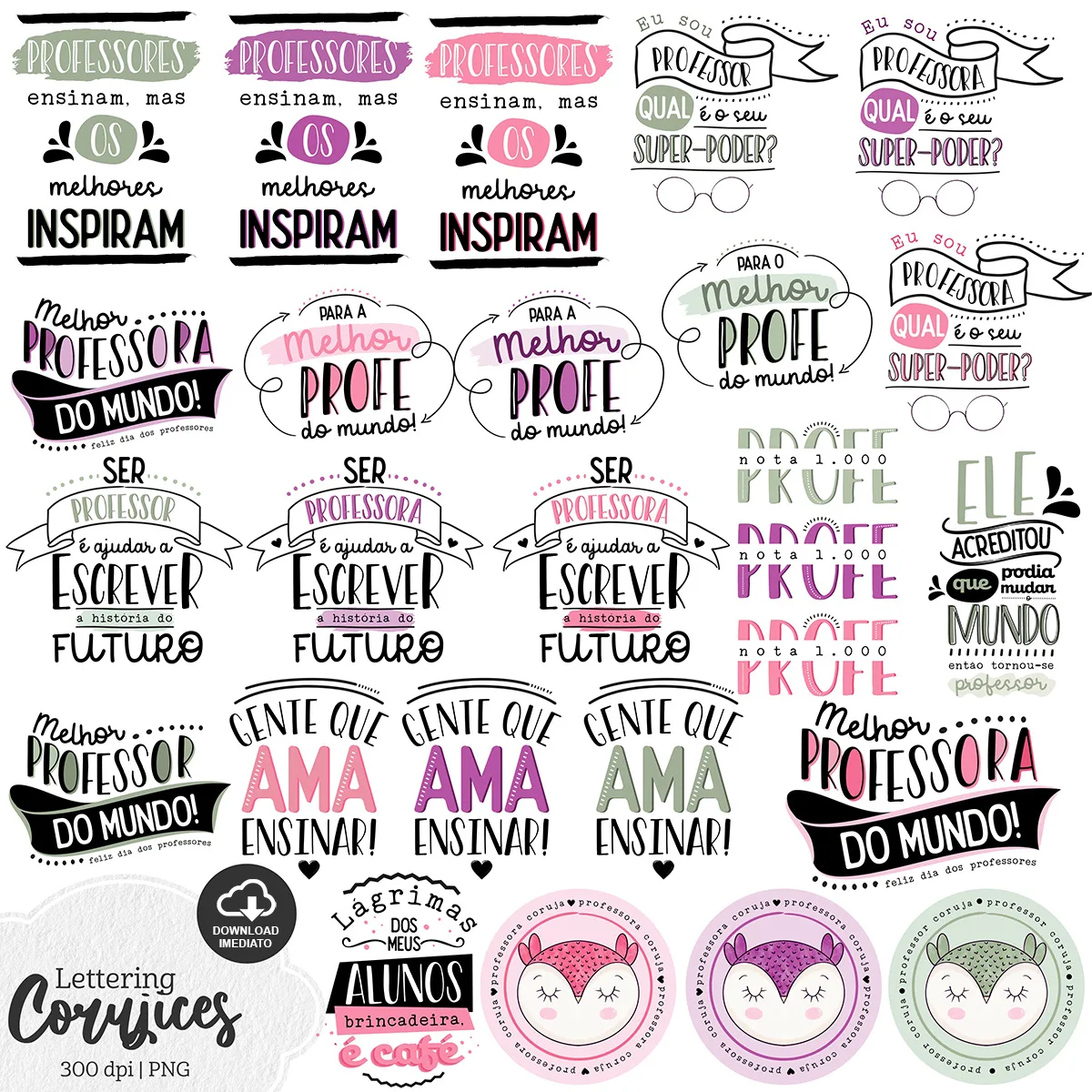 Kit Digital Lettering Dia Do Professor Coruja Frases Png 3 Kit Digital Lettering Dia Do Professor Coruja Frases Png