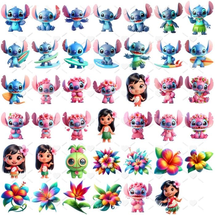 Kit Digital Lilo e Stitch 3D Cute Fofo Ilustrações Png