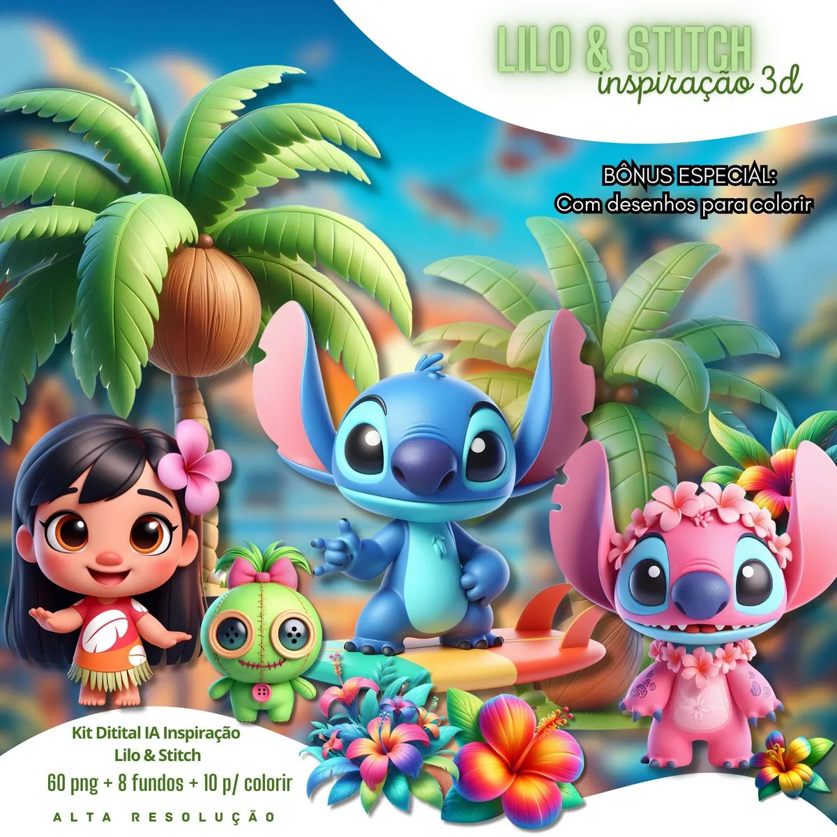 Kit Digital Lilo e Stitch 3D Cute Fofo Ilustrações Png 1 Kit Digital Lilo e Stitch 3D Cute Fofo Ilustrações Png