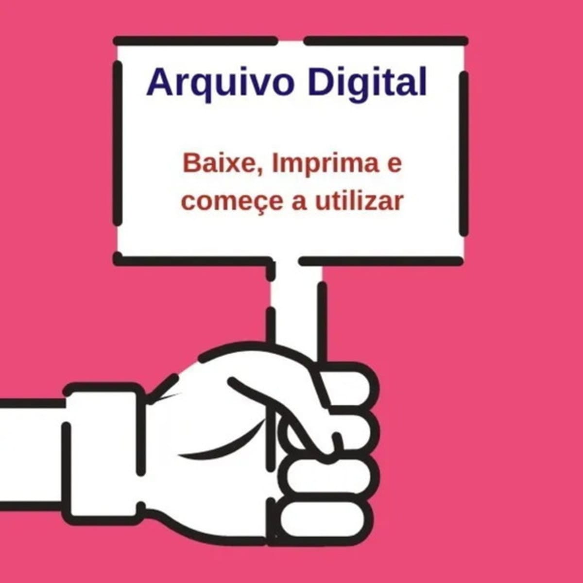 Kit Digital Maternidade Menino Completo em PDF 2 Ilustração de uma mão segurando uma placa branca com texto em fundo rosa