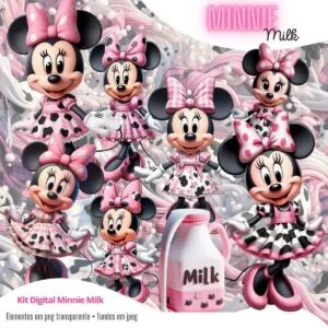 Kit Digital Minnie Milk Rosa 3D Cute Fofo Cliparts Png