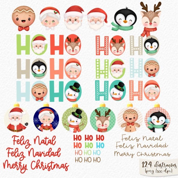 Kit Digital Natal Clássico +150 Frases e Figuras Fofas Png