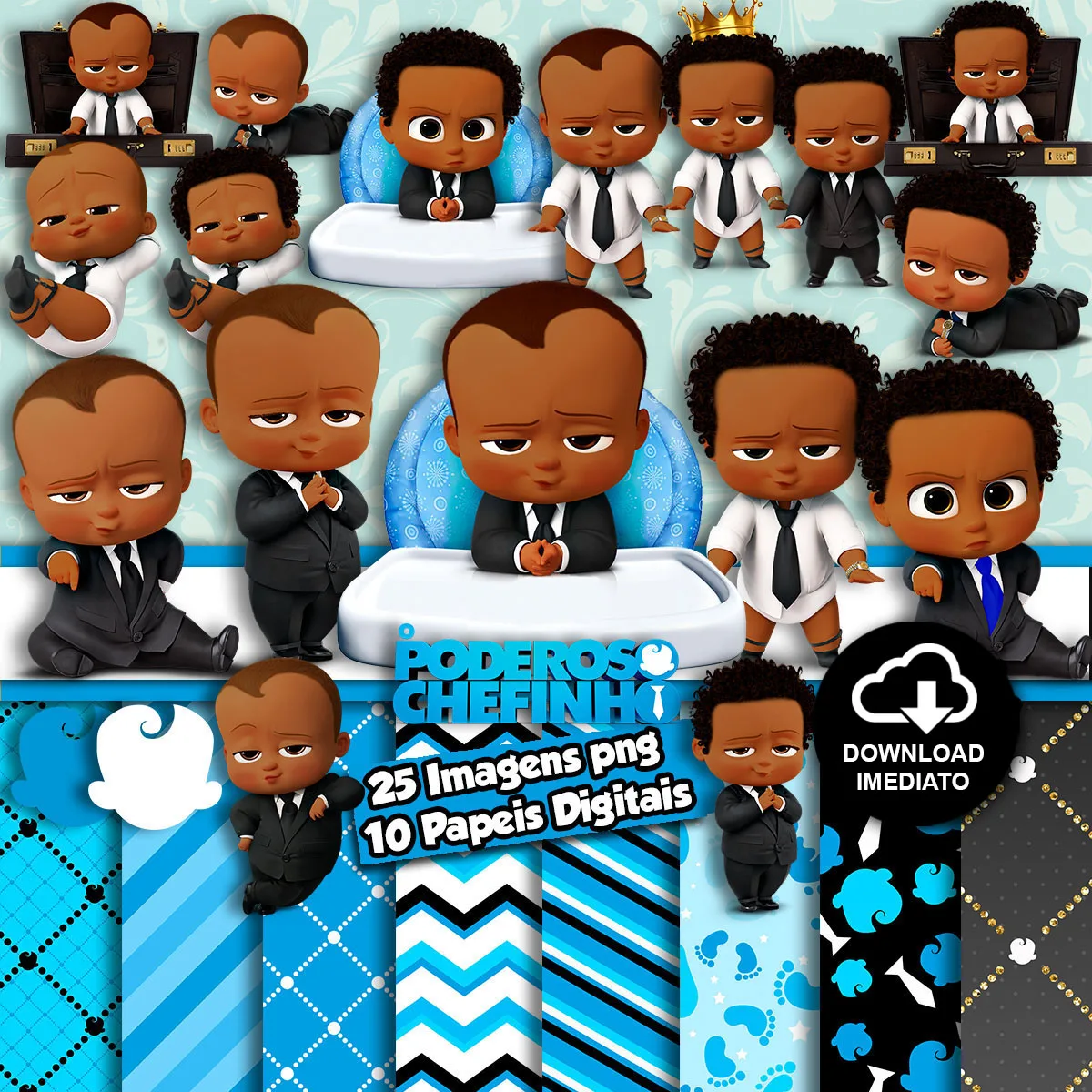 Kit Digital O Poderoso Chefinho Afro Ilustrações Bonequinhos