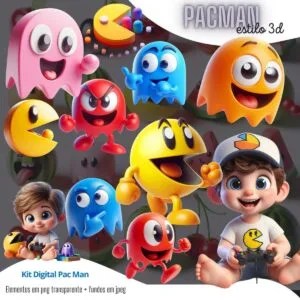 Kit Digital Pacman 3D Ilustrações Game Mascotinho Fofo Cute