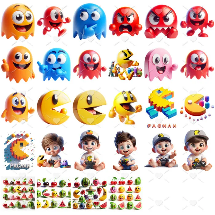 Kit Digital Pacman 3D Ilustrações Game Mascotinho Fofo Cute