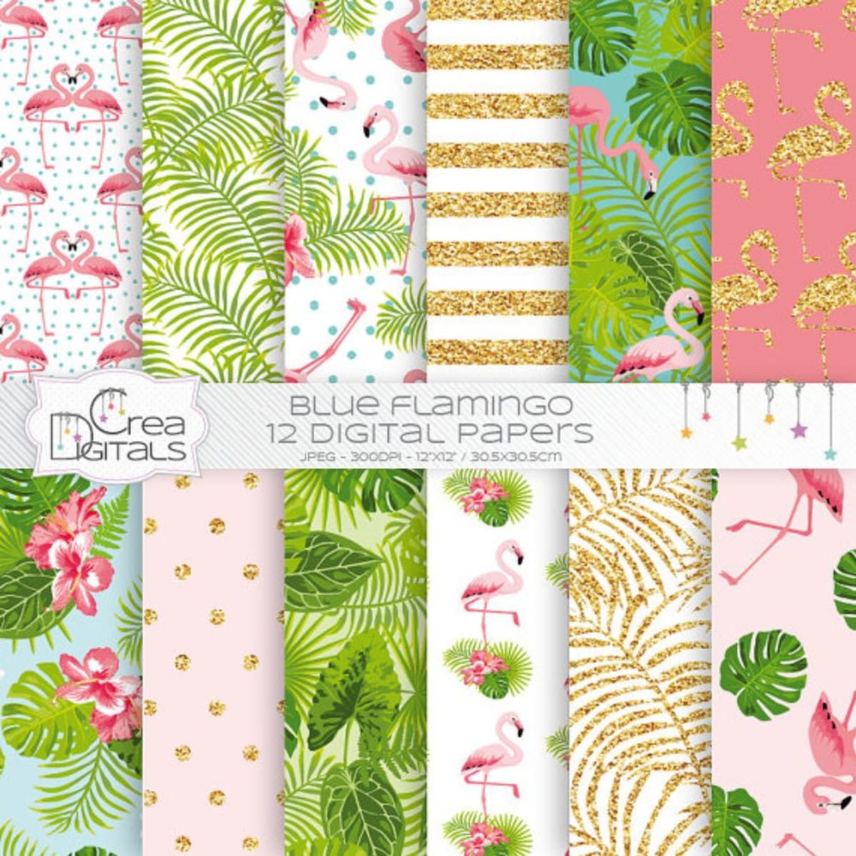 Papéis Digitais Flamingo Tropical para Scrapbooking e Festas 1 Papéis Digitais Flamingo Tropical para Scrapbooking e Festas