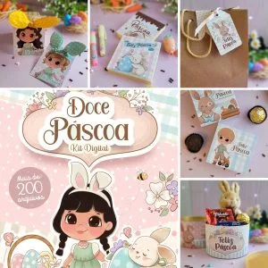 Kit Digital Páscoa Frases Ilustrações Imprimir Cortar Montar