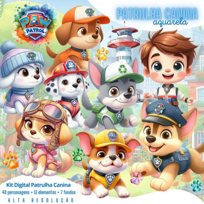 Kit Digital Patrulha Canina Aquarela Ilustrações Cliparts
