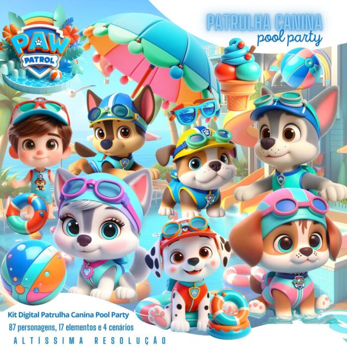 Kit Digital Patrulha Canina Pool Party Baby Cute Png Clipart