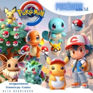 Kit Digital Pokémon Cute 3D Ilustreções Png Sem Fundo