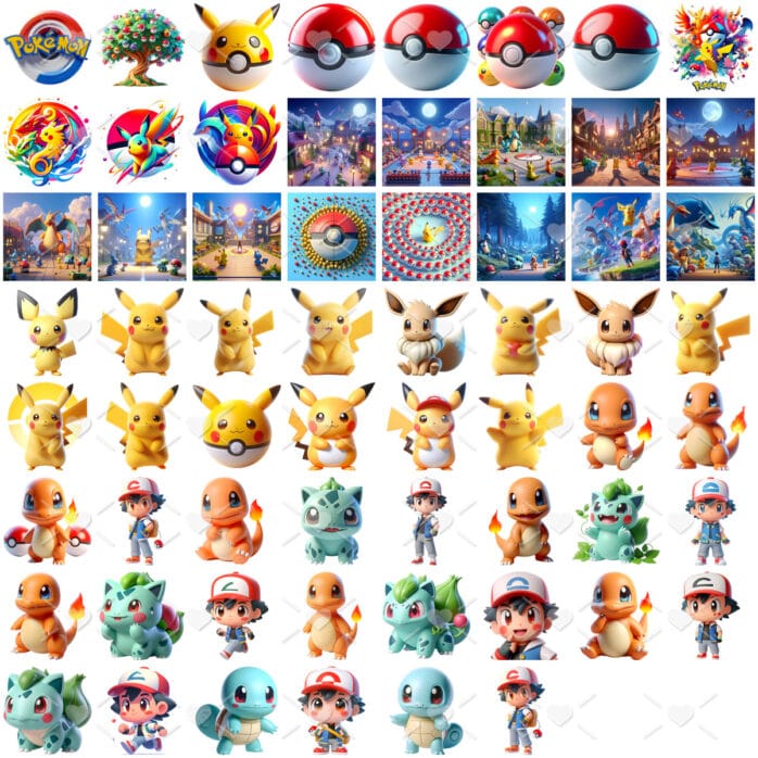Kit Digital Pokémon Cute 3D Ilustreções Png Sem Fundo